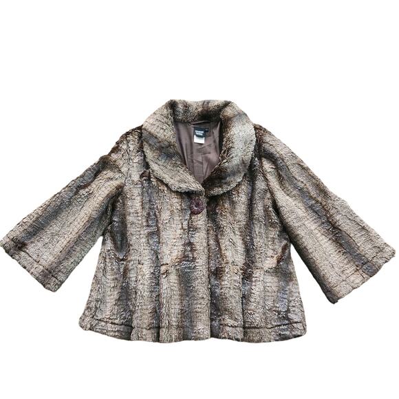 SHARON YOUNG  cropped shiny faux fur SWING JACKET size large - Picture 5 of 8